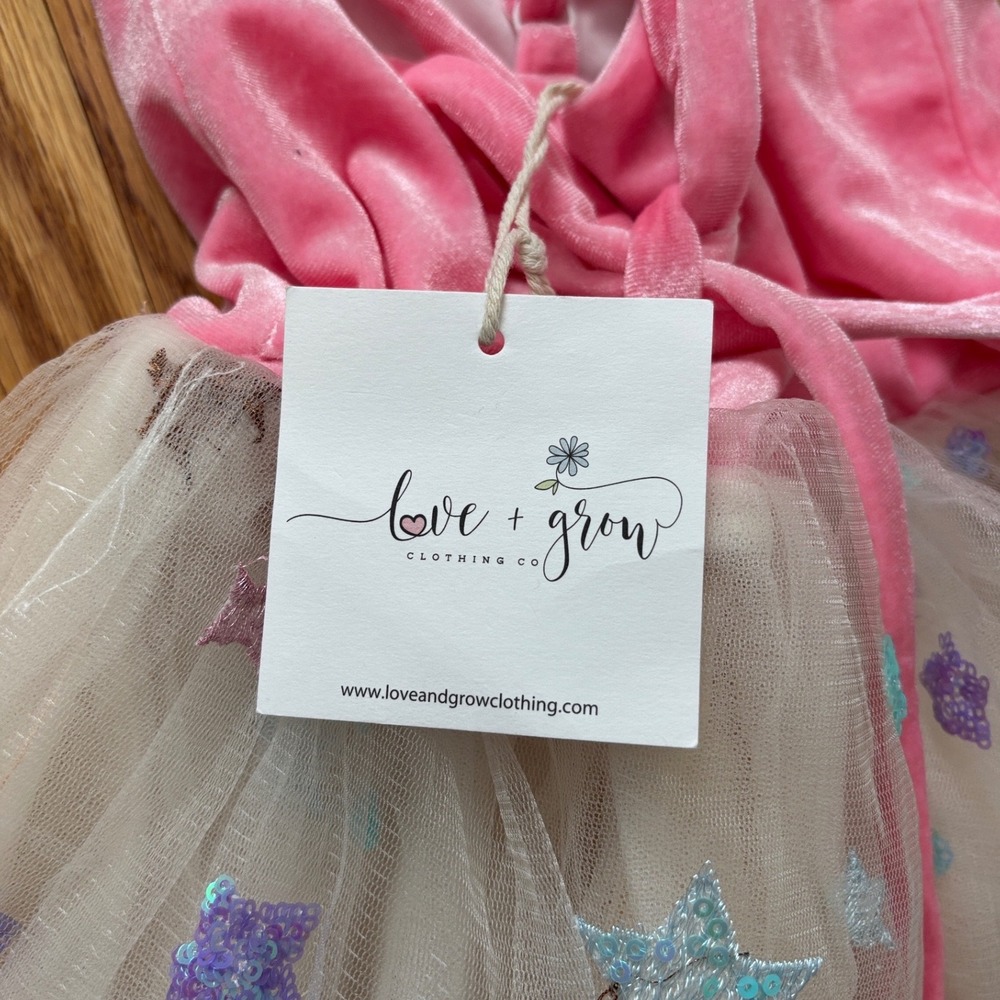 Love + Grow Girls Pink Velvet Star Tulle Princess Dress Costume Shooting Star 4T - Picture 6 of 8